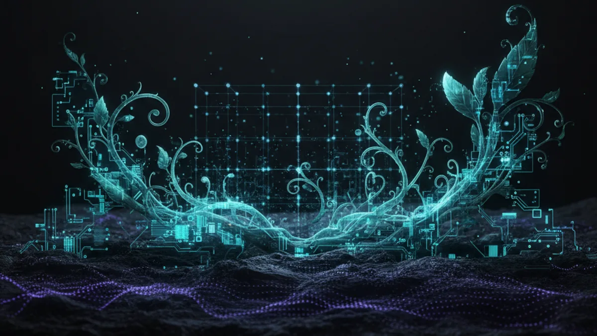 Abstract dark visualisation representing AI in Agriculture in Northern Ireland