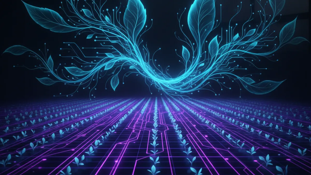 Abstract dark visualisation representing AI in Agri-Food in Northern Ireland