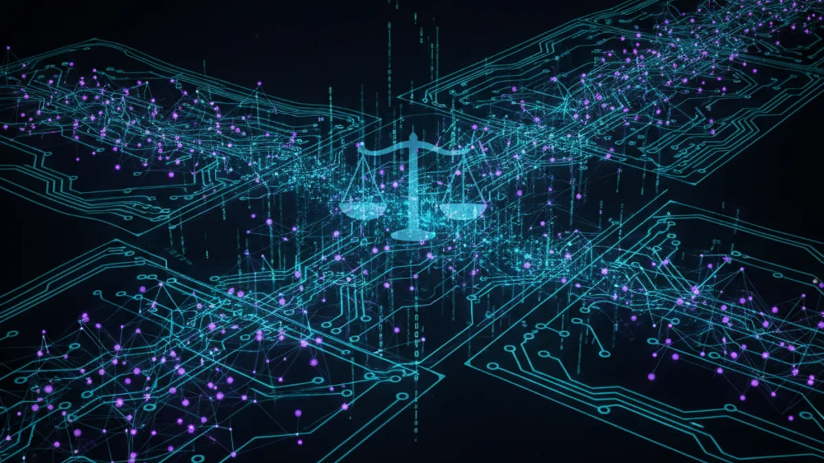 Abstract dark visualisation representing AI in Legal Services in Northern Ireland